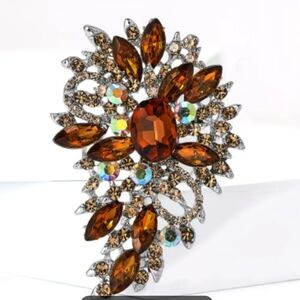 🆕️ VINTAGE-INSPIRED BROWN AMBER RHINESTONE BROOCH